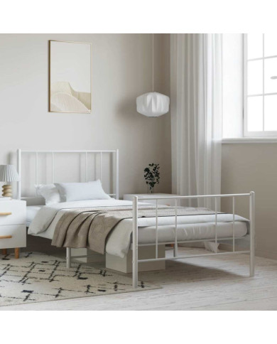 Cadre de lit métal sans matelas et pied de lit blanc 100x190 cm | Mobilier & Déco