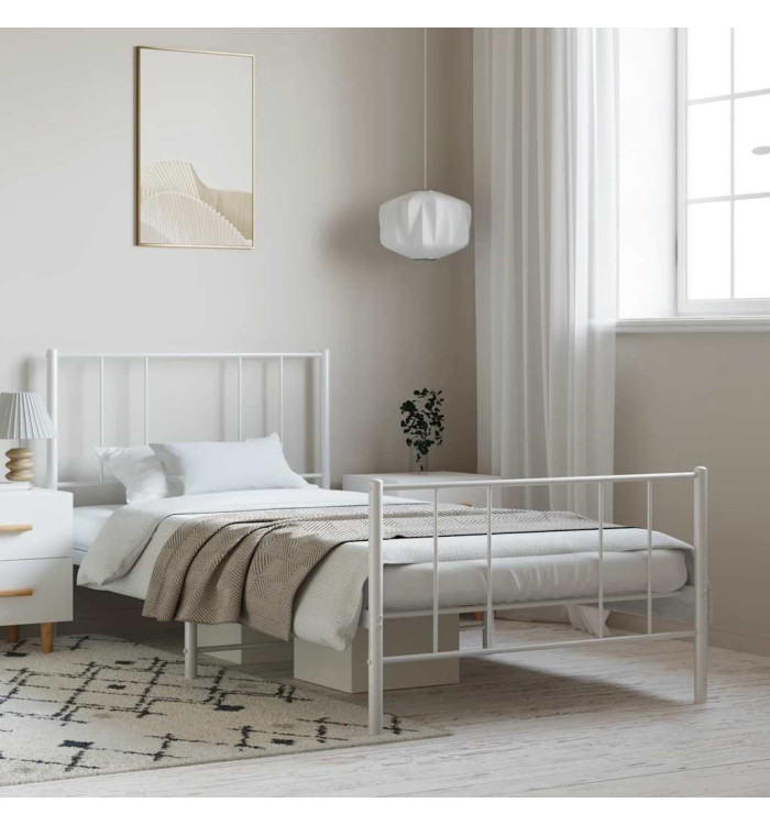 Cadre de lit métal sans matelas et pied de lit blanc 100x190 cm | Mobilier & Déco