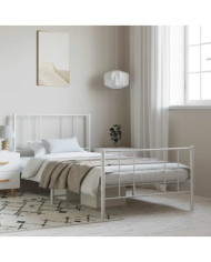 Cadre de lit métal sans matelas et pied de lit blanc 100x190 cm | Mobilier & Déco