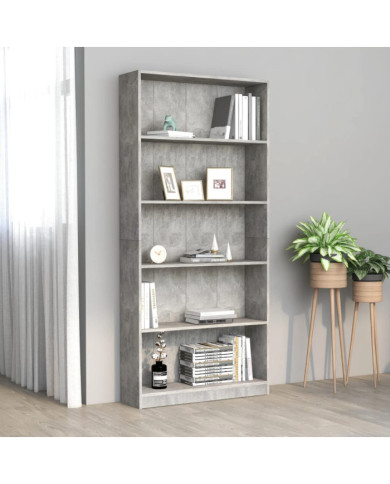 Bibliothèque à 5 niveaux Gris béton 80x24x175cm Bois ingénierie | Mobilier & Déco