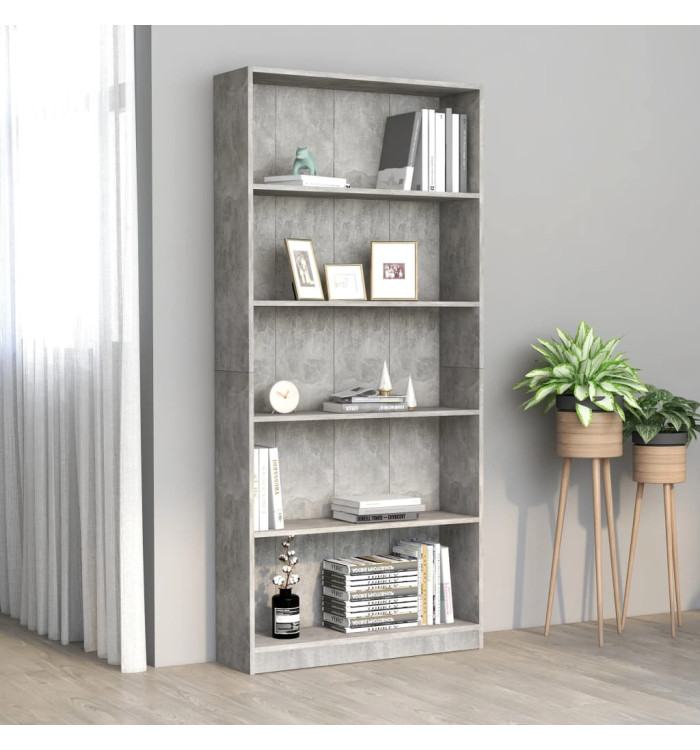 Bibliothèque à 5 niveaux Gris béton 80x24x175cm Bois ingénierie | Mobilier & Déco