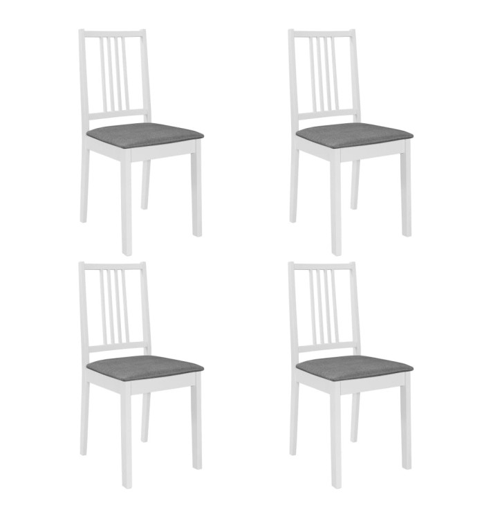 Chaises à manger avec coussins lot de 4 blanc bois solide | Mobilier & Déco