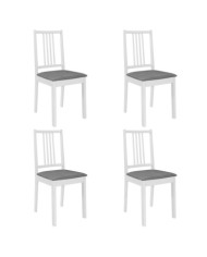 Chaises à manger avec coussins lot de 4 blanc bois solide | Mobilier & Déco