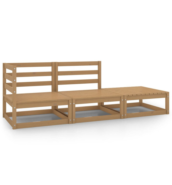 Salon de jardin 3 pcs marron miel bois de pin massif | Mobilier & Déco