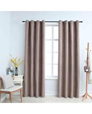 Rideaux occultants avec anneaux en métal 2 pcs Taupe 140x175 cm | Mobilier & Déco