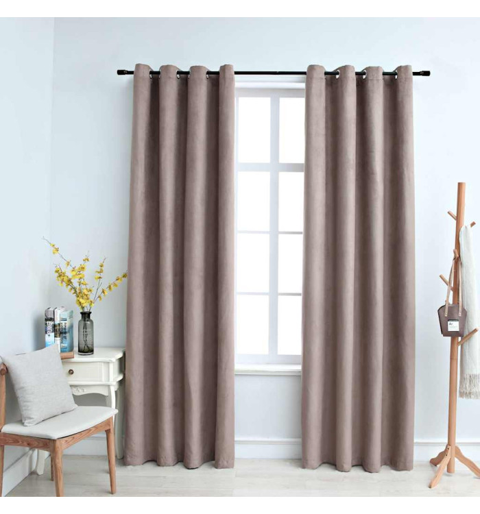 Rideaux occultants avec anneaux en métal 2 pcs Taupe 140x175 cm | Mobilier & Déco