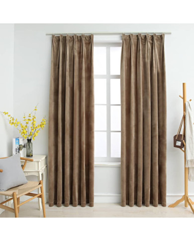 Rideaux occultants avec crochets 2 pcs Velours Beige 140x245 cm | Mobilier & Déco
