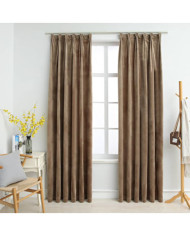 Rideaux occultants avec crochets 2 pcs Velours Beige 140x245 cm | Mobilier & Déco