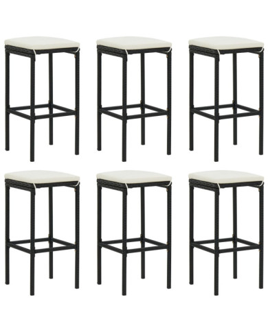 Tabourets de bar avec coussins lot de 6 noir résine tressée | Mobilier & Déco