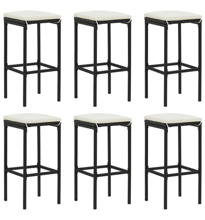 Tabourets de bar avec coussins lot de 6 noir résine tressée | Mobilier & Déco