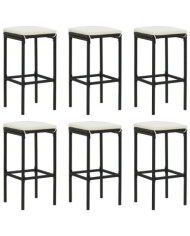 Tabourets de bar avec coussins lot de 6 noir résine tressée | Mobilier & Déco