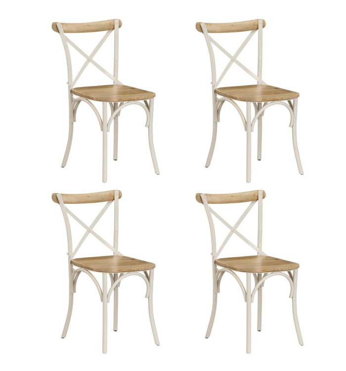 Chaises à dossier croisé lot de 4 blanc bois de manguier massif | Mobilier & Déco