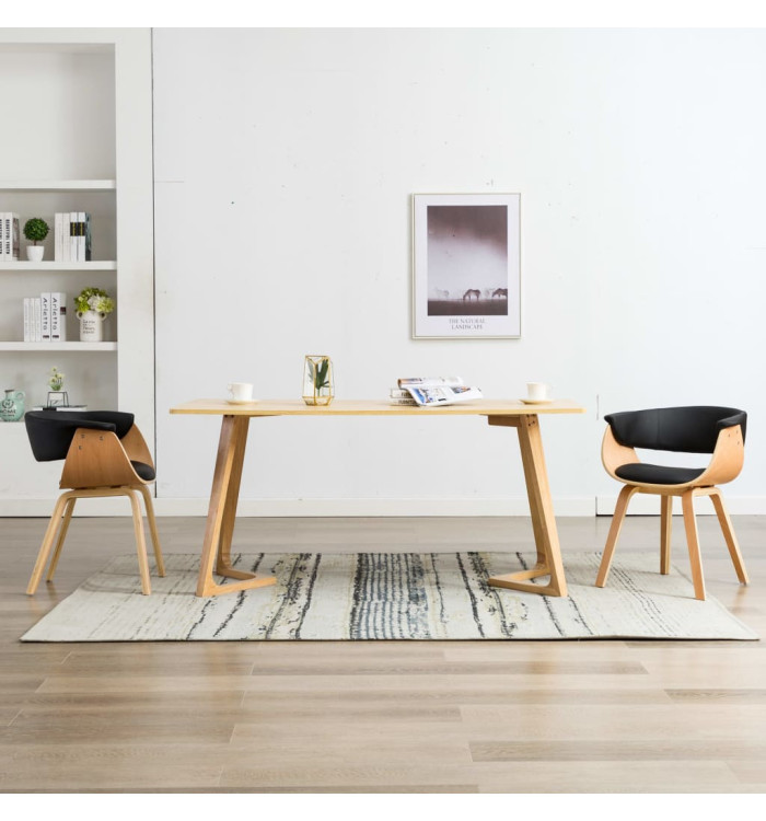 Chaises à manger lot de 2 noir bois courbé et similicuir | Mobilier & Déco