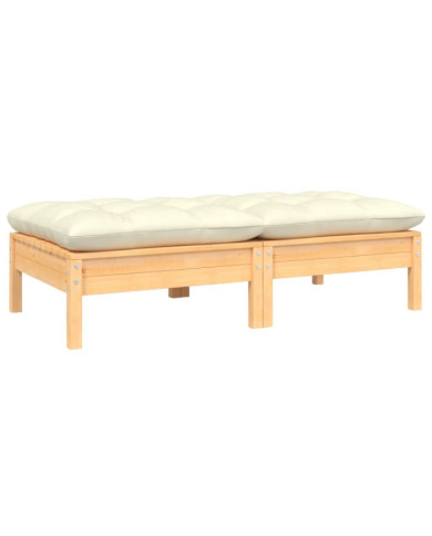 Canapé 2 places de jardin et coussins crème Bois de pin solide | Mobilier & Déco