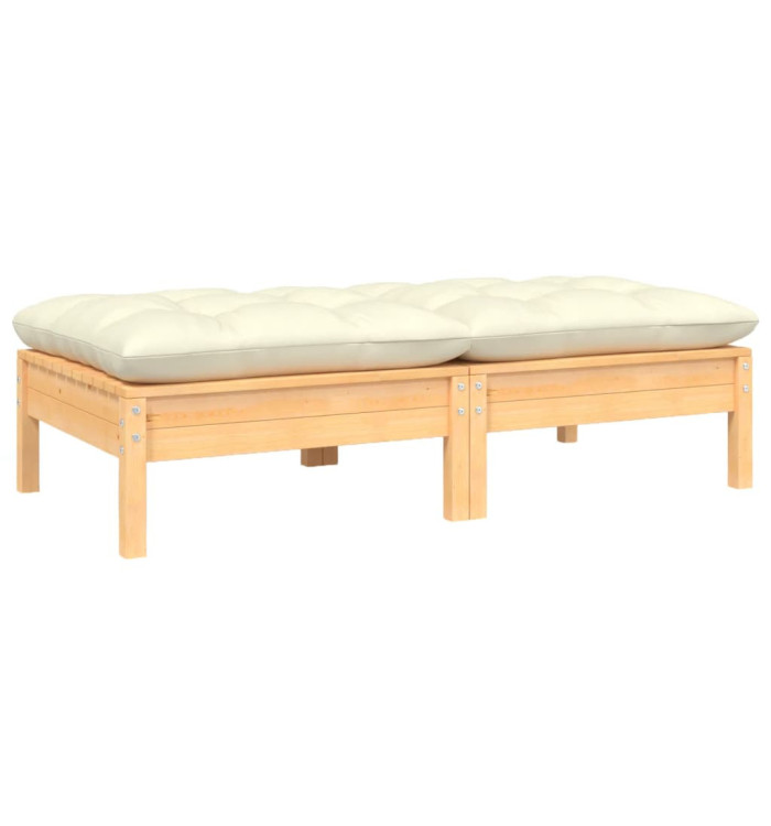 Canapé 2 places de jardin et coussins crème Bois de pin solide | Mobilier & Déco