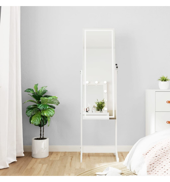 Armoire à bijoux miroir avec lumières LED sur pied blanc | Mobilier & Déco