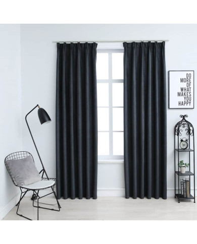 Rideaux occultants avec crochets 2 pcs Anthracite 140x225 cm | Mobilier & Déco