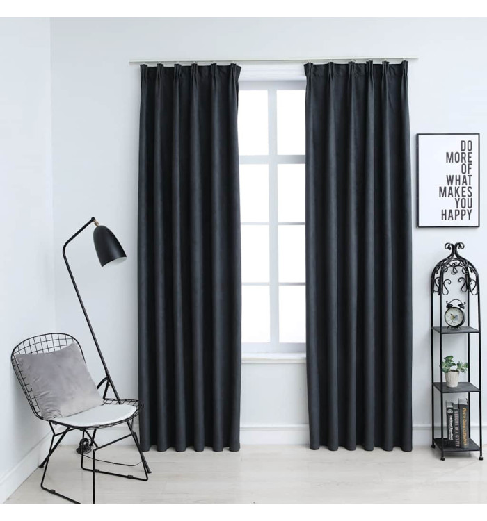 Rideaux occultants avec crochets 2 pcs Anthracite 140x225 cm | Mobilier & Déco