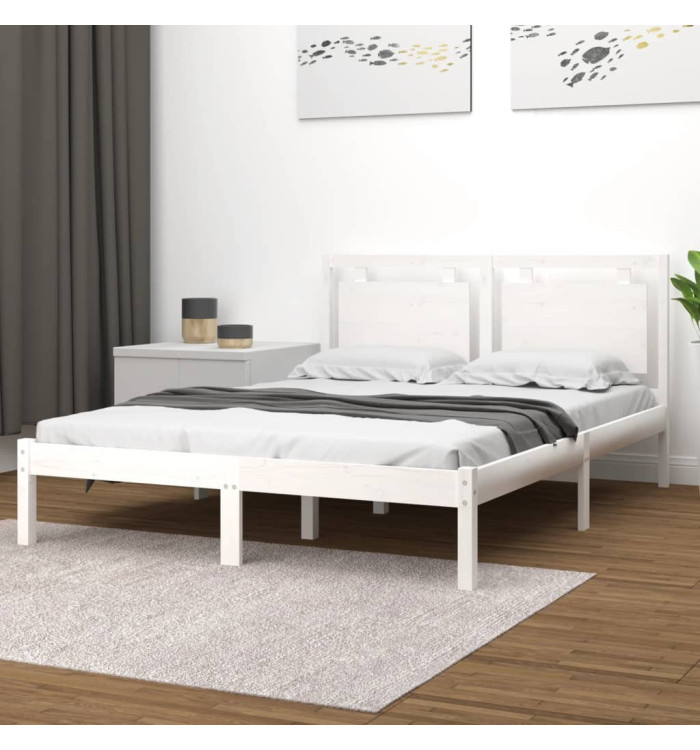 Cadre de lit sans matelas blanc 140x200 cm bois massif | Mobilier & Déco