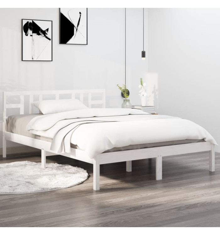 Cadre de lit sans matelas blanc 140x200 cm bois massif | Mobilier & Déco
