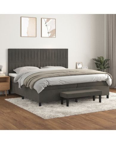 Sommier à lattes de lit et matelas Gris foncé 200x200cm Velours | Mobilier & Déco