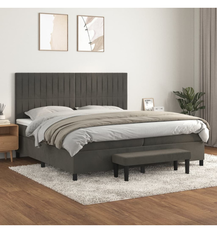 Sommier à lattes de lit et matelas Gris foncé 200x200cm Velours | Mobilier & Déco