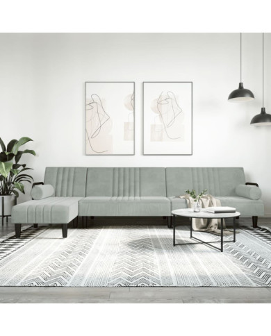 Canapé-lit en forme de L gris clair 260x140x70 cm velours | Mobilier & Déco