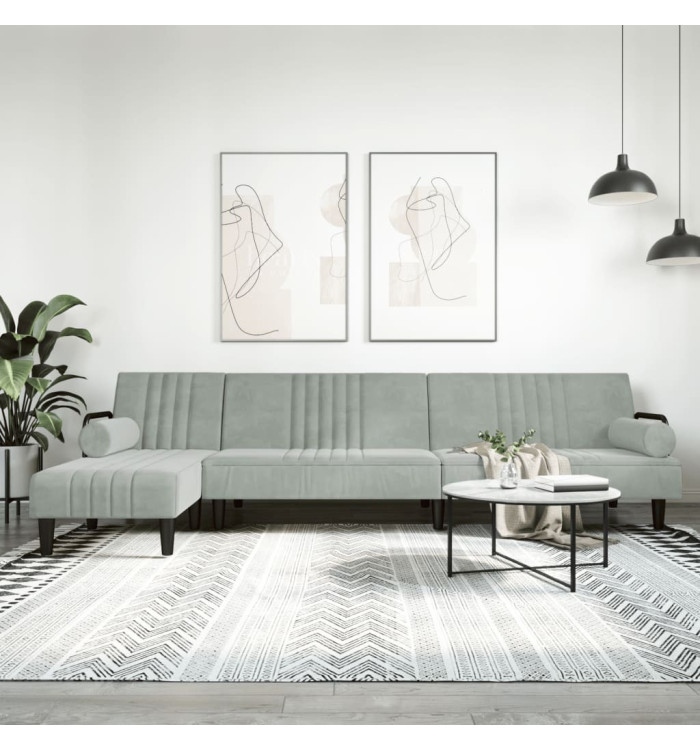Canapé-lit en forme de L gris clair 260x140x70 cm velours | Mobilier & Déco