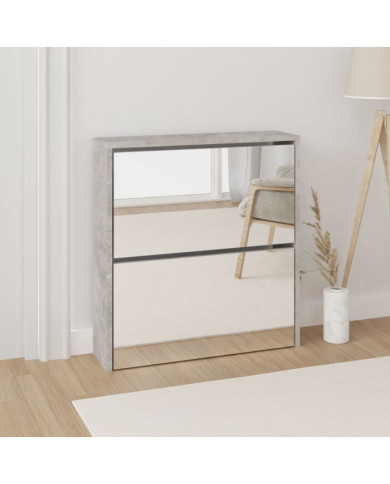 Armoire à chaussures et miroir 2 niveaux Gris béton 63x17x67 cm | Mobilier & Déco