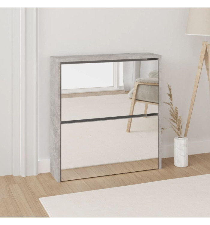 Armoire à chaussures et miroir 2 niveaux Gris béton 63x17x67 cm | Mobilier & Déco