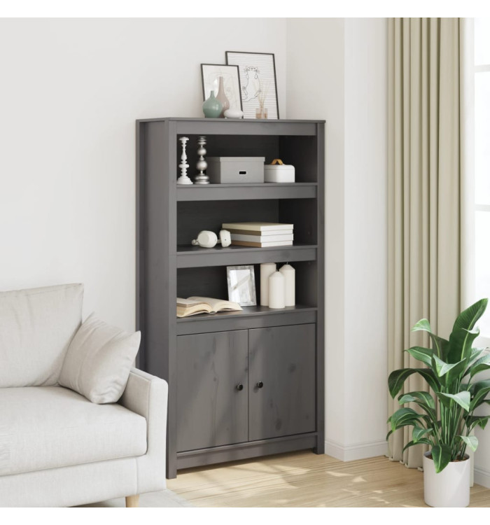 Buffet haut Gris 80x35x154 cm Bois massif de pin | Mobilier & Déco