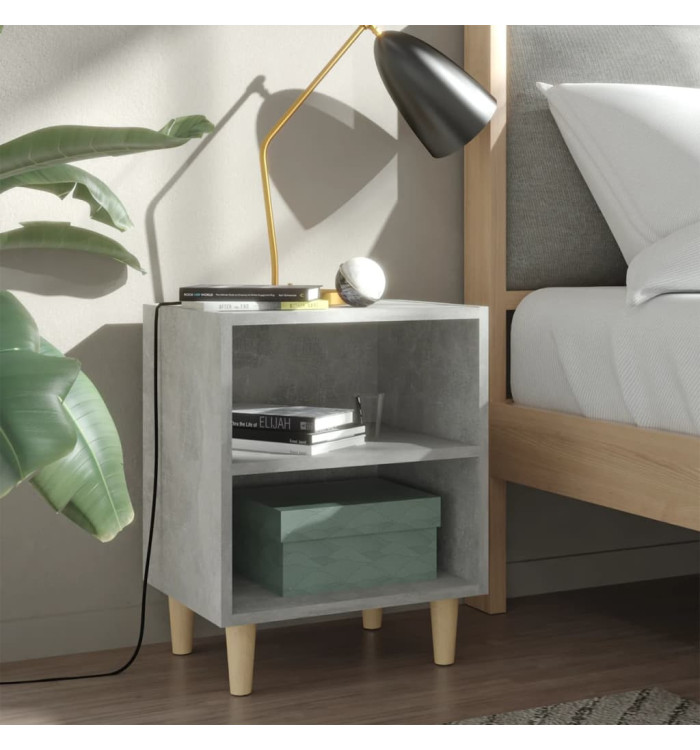 Tables de chevet avec pieds en bois 2 pcs Gris béton 40x30x50cm | Mobilier & Déco