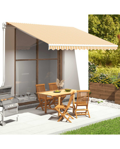 Tissu de remplacement pour auvent Jaune et blanc 4,5x3,5 m | Mobilier & Déco