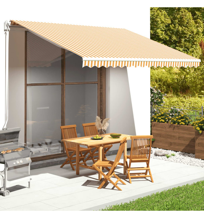 Tissu de remplacement pour auvent Jaune et blanc 4,5x3,5 m | Mobilier & Déco
