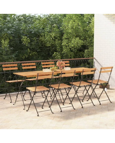 Chaises de bistrot pliantes lot de 8 Bois teck solide et acier | Mobilier & Déco