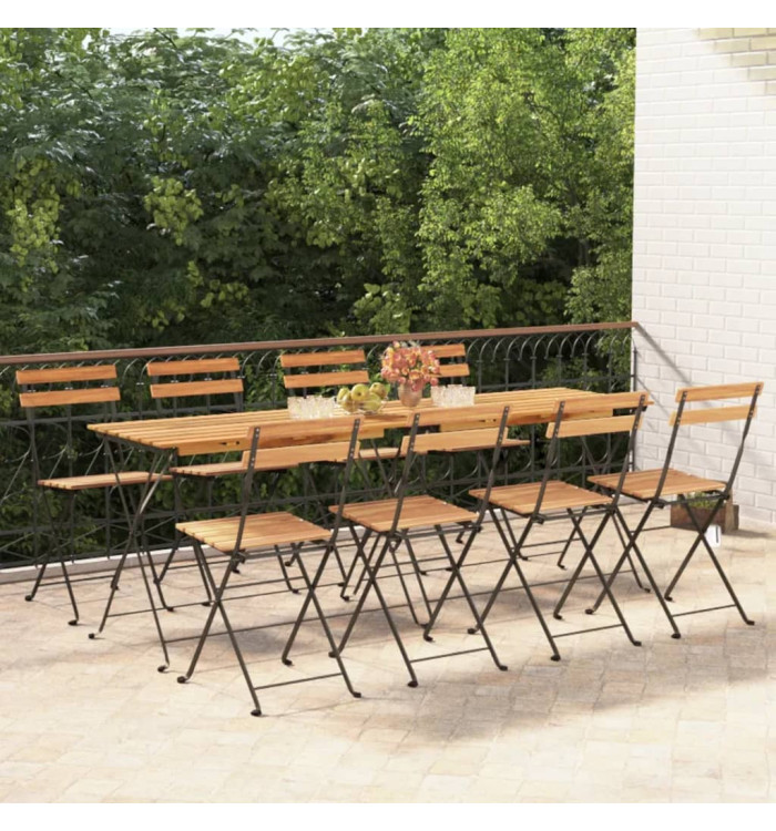 Chaises de bistrot pliantes lot de 8 Bois teck solide et acier | Mobilier & Déco