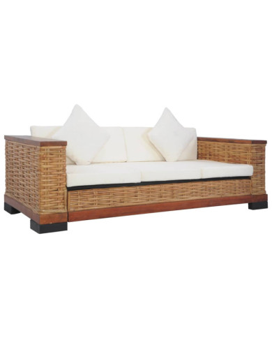 Canapé à 3 places avec coussins Marron Rotin naturel | Mobilier & Déco