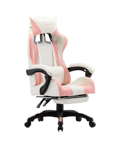 Fauteuil de jeux vidéo et repose-pied Rose et blanc Similicuir | Mobilier & Déco
