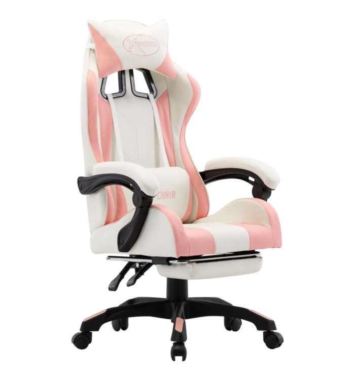 Fauteuil de jeux vidéo et repose-pied Rose et blanc Similicuir | Mobilier & Déco