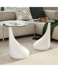 Table basse et dessus de table Verre rond Blanc brillant 2 pcs | Mobilier & Déco