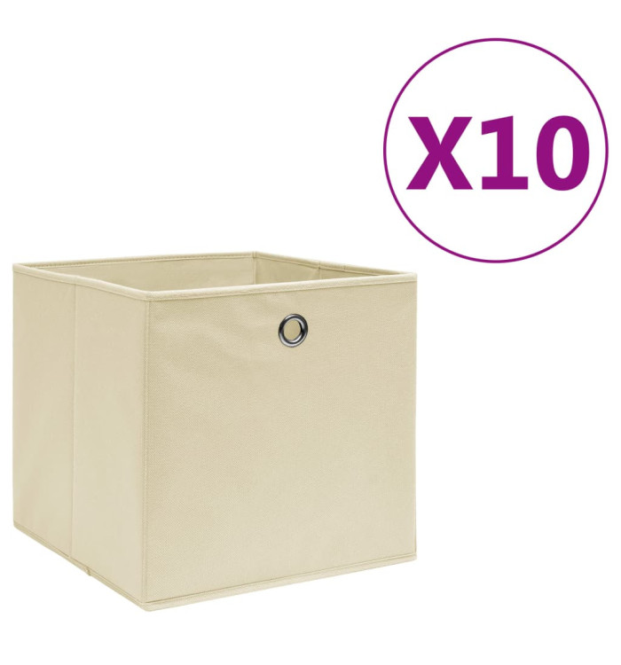 Boîtes de rangement 10 pcs Tissu intissé 28x28x28 cm Crème | Mobilier & Déco