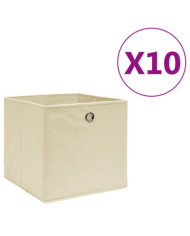 Boîtes de rangement 10 pcs Tissu intissé 28x28x28 cm Crème | Mobilier & Déco