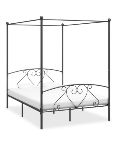 Cadre de lit à baldaquin sans matelas gris métal 160x200 cm | Mobilier & Déco