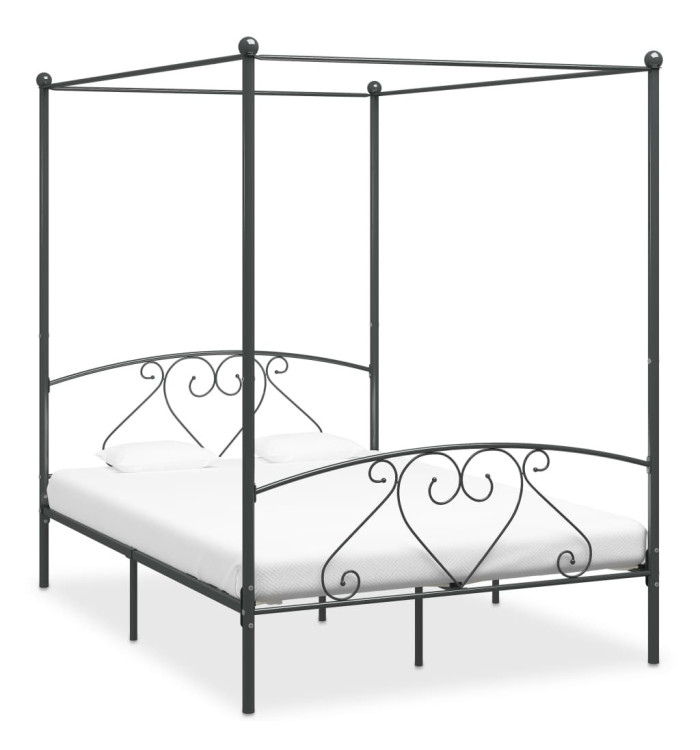 Cadre de lit à baldaquin sans matelas gris métal 160x200 cm | Mobilier & Déco
