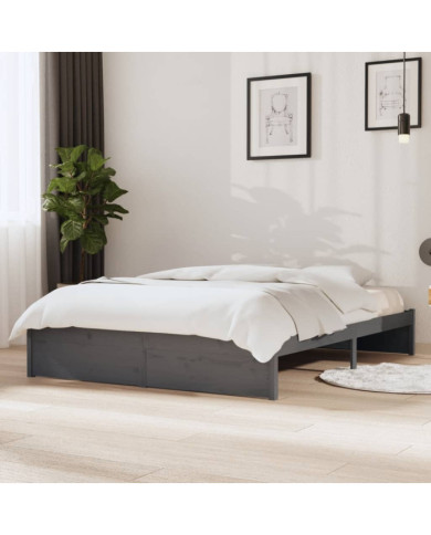 Cadre de lit sans matelas gris bois massif 140x190 cm | Mobilier & Déco