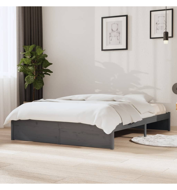 Cadre de lit sans matelas gris bois massif 140x190 cm | Mobilier & Déco