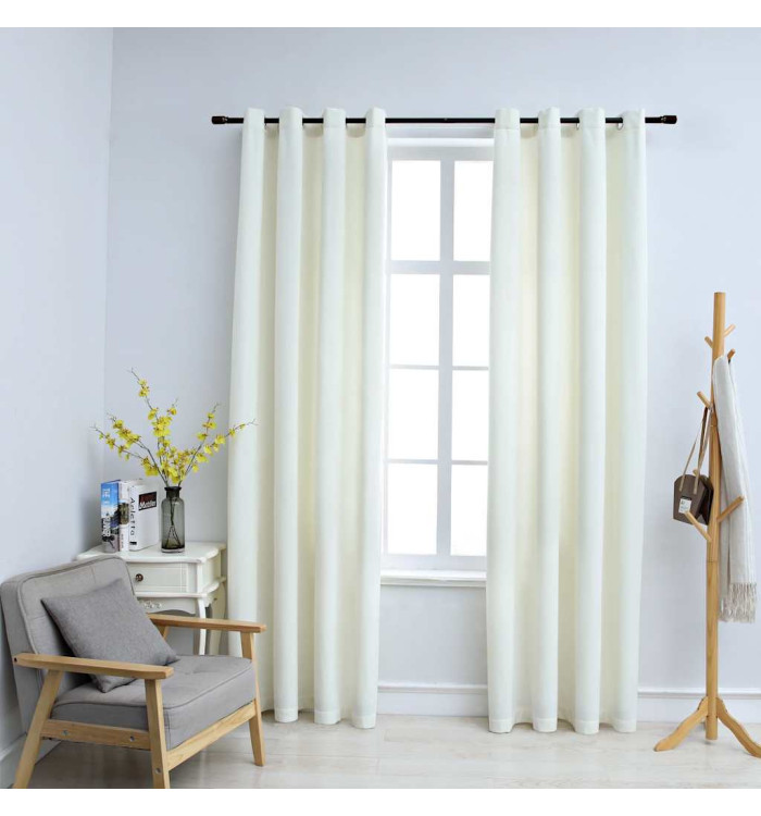 Rideaux occultants avec anneaux 2 pcs Velours Crème 140x175 cm | Mobilier & Déco