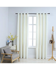 Rideaux occultants avec anneaux 2 pcs Velours Crème 140x175 cm | Mobilier & Déco