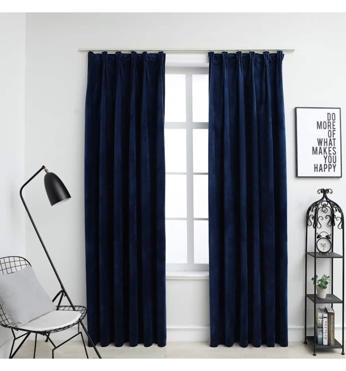 Rideaux occultants et crochet 2pcs Velours Bleu foncé 140x225cm | Mobilier & Déco