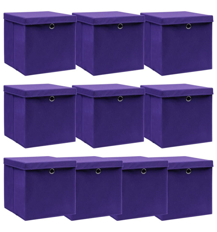 Boîtes de rangement et couvercles 10pcs Violet 32x32x32cm Tissu | Mobilier & Déco
